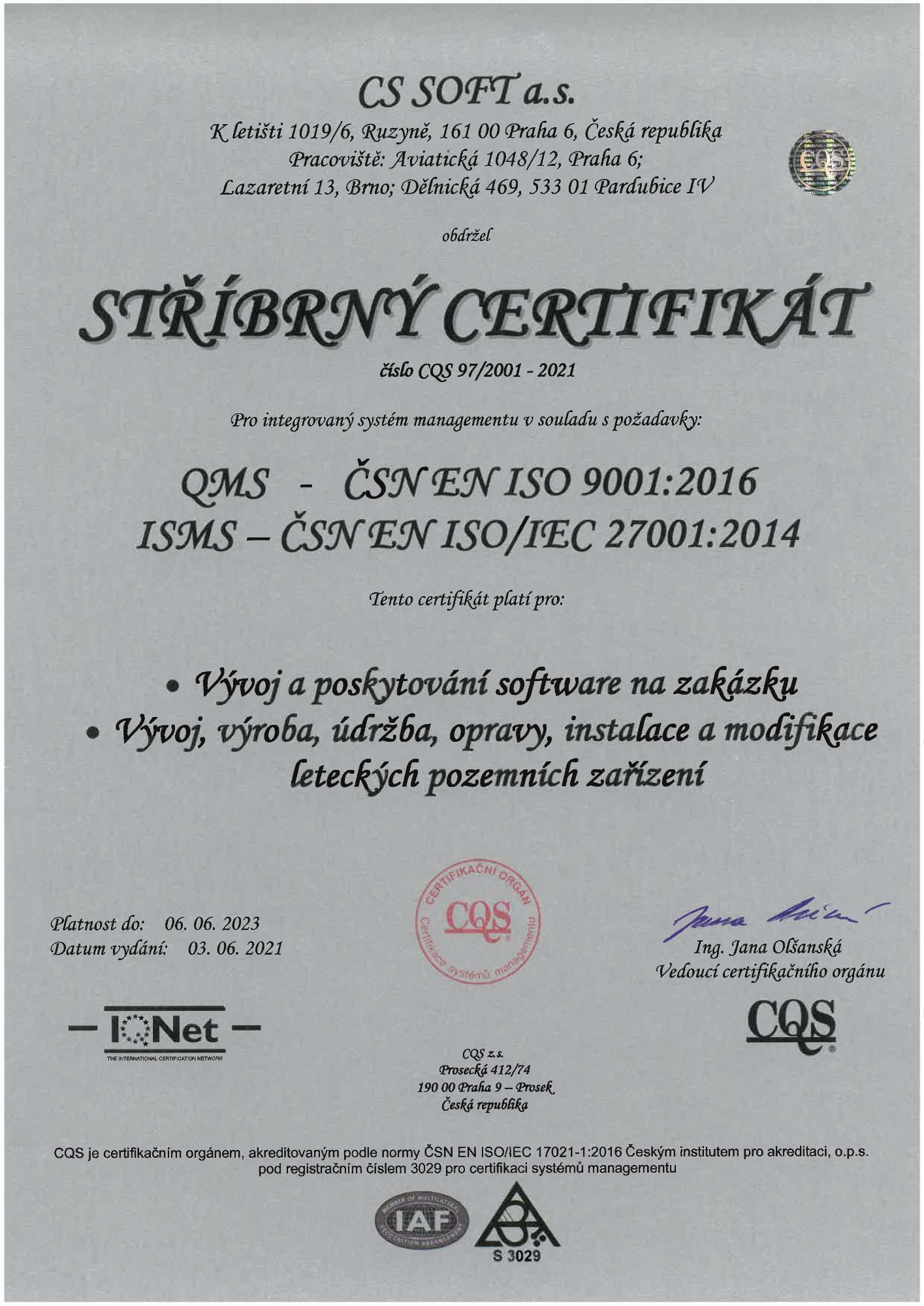 Nový certifikát pro CS SOFT – ISO 27001